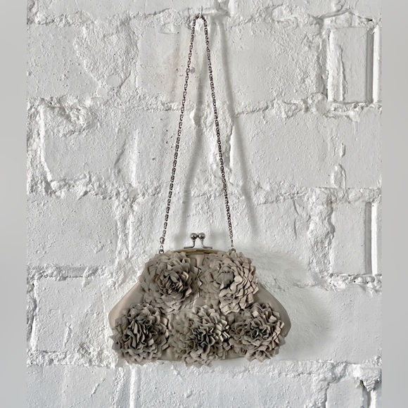Vintage JESSICA MCCLINTOCK Floral Clutch Over the Shoulder Formal Bag Grey Used - Picture 1 of 4